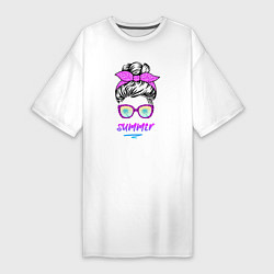 Женская футболка-платье Лето - девушка в розовых солнцезащитных очках