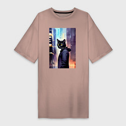 Женская футболка-платье Чёрный котяра житель Нью-Йорка