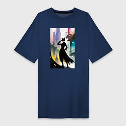 Футболка женская-платье Леди-кошка - Нью-Йорк, цвет: тёмно-синий