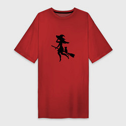Женская футболка-платье Ведьмочка и кот на метле