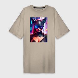 Женская футболка-платье Девушка в костюме кошки - киберпанк