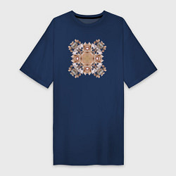 Женская футболка-платье Орнамент мозаика из ракушек бежевая