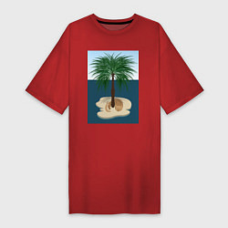 Женская футболка-платье Кот под пальмой на острове