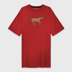 Футболка женская-платье Мустанг лошадка, цвет: красный