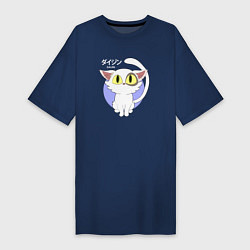 Женская футболка-платье Судзумэ закрывающая двери: Котик белый