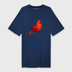 Футболка женская-платье Птица красный кардинал, цвет: тёмно-синий