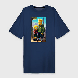 Женская футболка-платье Барт Симпсон с Мэгги в мегаполисе