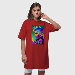 Футболка женская-платье Bart Simpson - cyberpunks not dead - motto, цвет: красный — фото 2