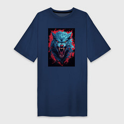 Женская футболка-платье Синий волк красные брызги