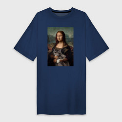 Женская футболка-платье Мона Лиза с котиком