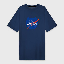 Футболка женская-платье Коты - исследователи Космоса, цвет: тёмно-синий