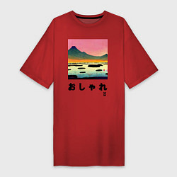 Футболка женская-платье MoMo - Горное озеро в японском стиле, цвет: красный