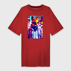 Женская футболка-платье Cyber fox - neon - city