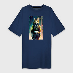 Женская футболка-платье Крутой котяра - киберпанк - нейросеть