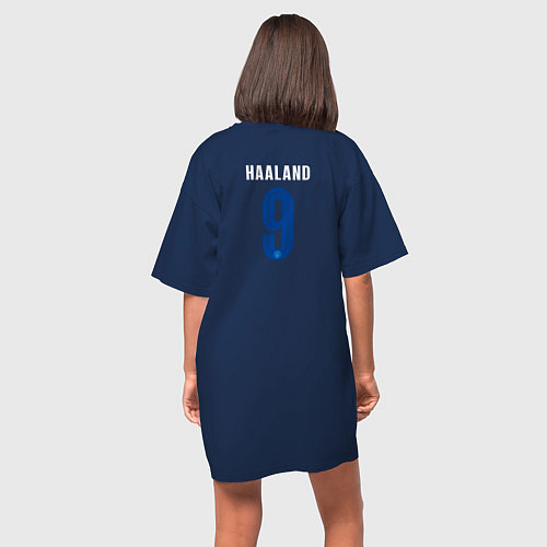 Женская футболка-платье Эрлинг Холанд Манчестер Сити форма 2324 / Тёмно-синий – фото 4
