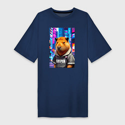 Футболка женская-платье Cool capybara - urban style - neural network, цвет: тёмно-синий