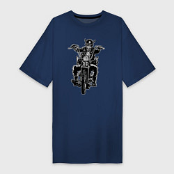 Футболка женская-платье Skull biker with beer, цвет: тёмно-синий