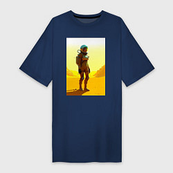 Футболка женская-платье Девушка-астронавт в пустыне - нейросеть, цвет: тёмно-синий