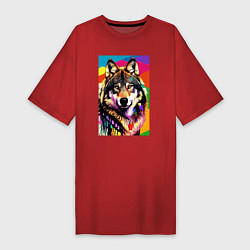 Женская футболка-платье Красочный волк - поп-арт - нейросеть