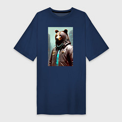 Женская футболка-платье Медведь житель мегаполиса - нейросеть
