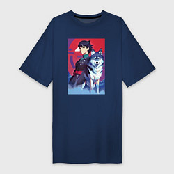 Женская футболка-платье Девочка со своим другом волком - аниме
