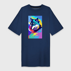 Женская футболка-платье Wolf - pop art - neural network