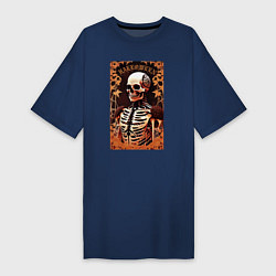 Футболка женская-платье Gothic skeleton - floral pattern, цвет: тёмно-синий