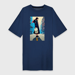 Футболка женская-платье Девчонка в большом городе - аниме, цвет: тёмно-синий