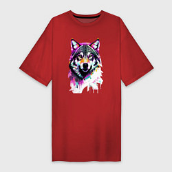 Женская футболка-платье Волчья морда - поп-арт - цвет