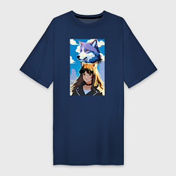 Женская футболка-платье Девочка и волк - аниме