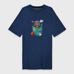 Женская футболка-платье Кот космонавт в кармане