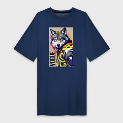 Футболка женская-платье Wolf fashionista - pop art, цвет: тёмно-синий