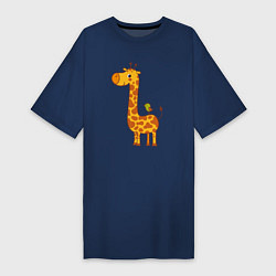 Женская футболка-платье Жираф и птичка