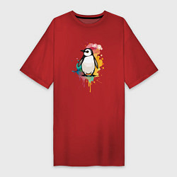 Женская футболка-платье Красочный пингвин