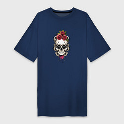 Футболка женская-платье Мексиканский сахарный череп, цвет: тёмно-синий