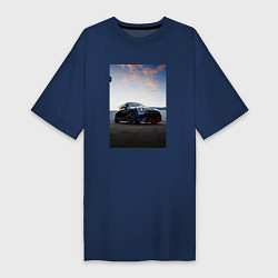 Футболка женская-платье Авто на фоне неба, цвет: тёмно-синий