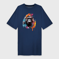Футболка женская-платье Граффити с гориллой, цвет: тёмно-синий