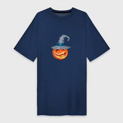 Женская футболка-платье Тыква на Хэллоуин в шляпе с конфетами