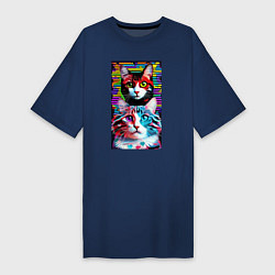 Женская футболка-платье Обалдевшие кот и кошка с разными глазами - поп-арт