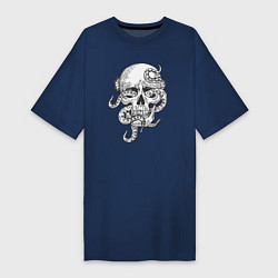 Футболка женская-платье Skull octopus, цвет: тёмно-синий