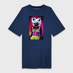 Женская футболка-платье Cat fashionista - pop art - neural network