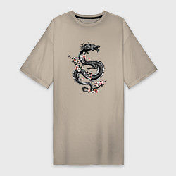 Женская футболка-платье Дракон с цветущей сакурой