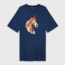 Футболка женская-платье Акварельная коричневая лошадь, цвет: тёмно-синий