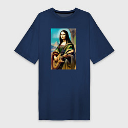 Женская футболка-платье Мона Лиза лабает на гитаре