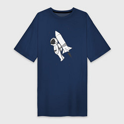 Футболка женская-платье Полёт на ракете, цвет: тёмно-синий