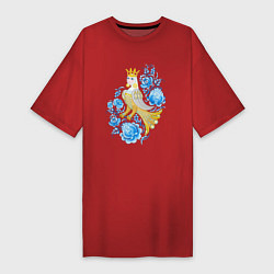 Женская футболка-платье Птица Сирин в цветах по мотивам гжельской росписи