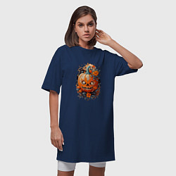 Футболка женская-платье Хэллоуинская тыква с цветами, цвет: тёмно-синий — фото 2