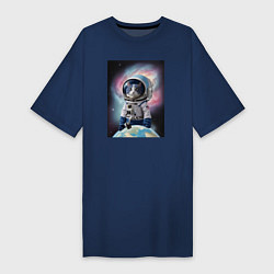 Женская футболка-платье Кот в космическом пространстве