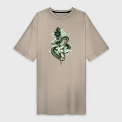 Женская футболка-платье Зеленый дракон в облаках