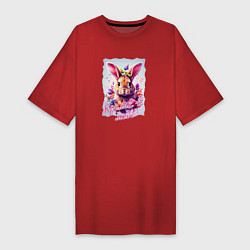Женская футболка-платье Кролик в цветах надпись